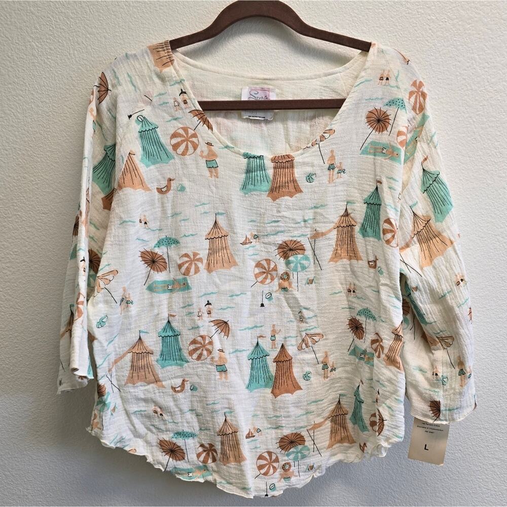 Serbin Sport Deadstock Vintage Blouse Large – Beach Hut Print, Made in USA